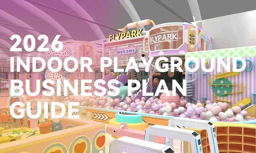 3D design rendering of a comprehensive commercial indoor playground, serving as the ultimate 2026 business plan guide for investors.